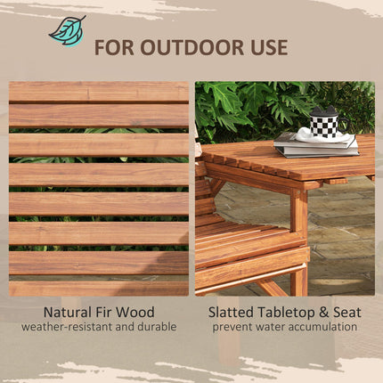 Wooden Garden Love Seat with Coffee Table and Umbrella Hole - Tan Brown