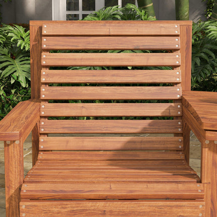 Wooden Garden Love Seat with Coffee Table and Umbrella Hole - Tan Brown