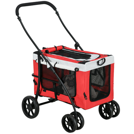 Foldable Dog Stroller with Detachable Carrier for Mini & Small Dogs - Red