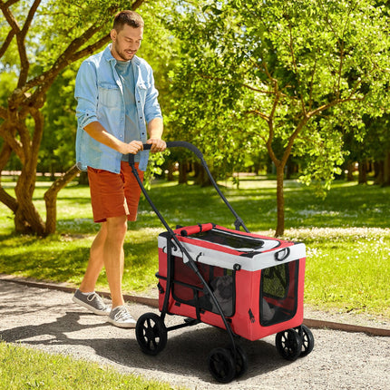 Foldable Dog Stroller with Detachable Carrier for Mini & Small Dogs - Red