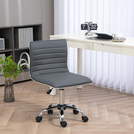 Adjustable Armless Mid-Back Swivel Office Chair with PU Leather and Chrome Base - Dark Grey