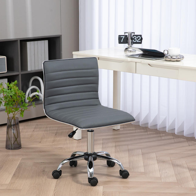 Adjustable Armless Mid-Back Swivel Office Chair with PU Leather and Chrome Base - Dark Grey