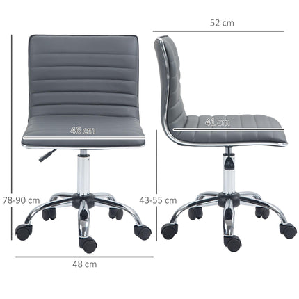 Adjustable Armless Mid-Back Swivel Office Chair with PU Leather and Chrome Base - Dark Grey