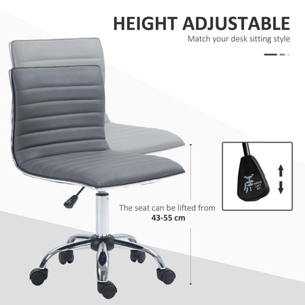 Adjustable Armless Mid-Back Swivel Office Chair with PU Leather and Chrome Base - Dark Grey