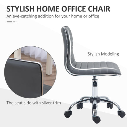 Adjustable Armless Mid-Back Swivel Office Chair with PU Leather and Chrome Base - Dark Grey