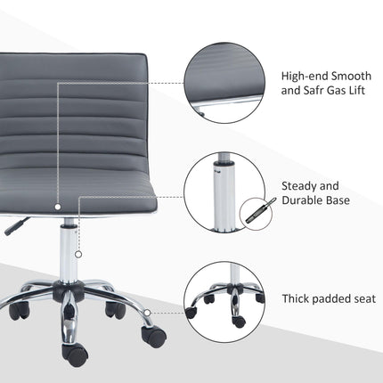 Adjustable Armless Mid-Back Swivel Office Chair with PU Leather and Chrome Base - Dark Grey