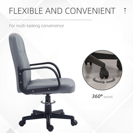 Swivel Executive PU Leather Office Desk Chair with 360° Swivel - Grey