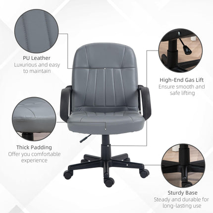 Swivel Executive PU Leather Office Desk Chair with 360° Swivel - Grey