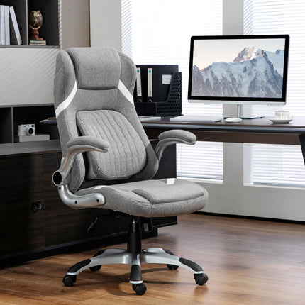 Linen-Look Adjustable Office Chair with Tension Control - Grey