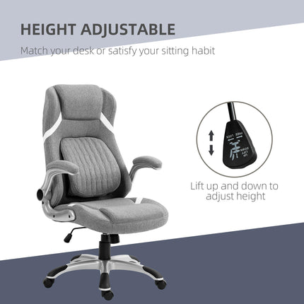 Linen-Look Adjustable Office Chair with Tension Control - Grey