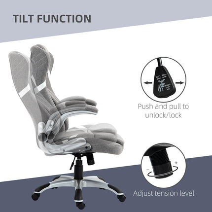 Linen-Look Adjustable Office Chair with Tension Control - Grey