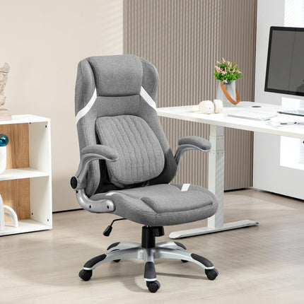 Linen-Look Adjustable Office Chair with Tension Control - Grey