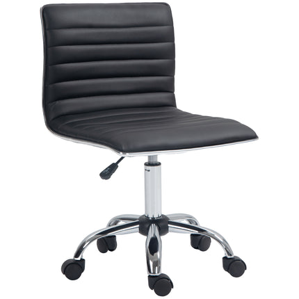 Adjustable Armless Mid-Back Swivel Office Chair with PU Leather and Chrome Base - Black