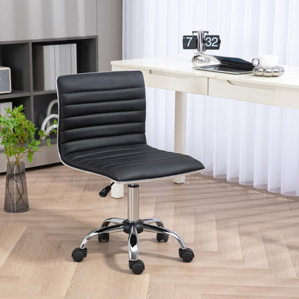 Adjustable Armless Mid-Back Swivel Office Chair with PU Leather and Chrome Base - Black