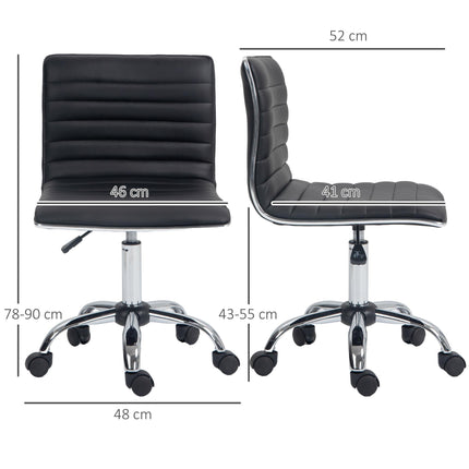 Adjustable Armless Mid-Back Swivel Office Chair with PU Leather and Chrome Base - Black