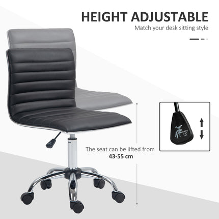Adjustable Armless Mid-Back Swivel Office Chair with PU Leather and Chrome Base - Black