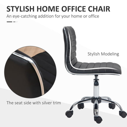 Adjustable Armless Mid-Back Swivel Office Chair with PU Leather and Chrome Base - Black