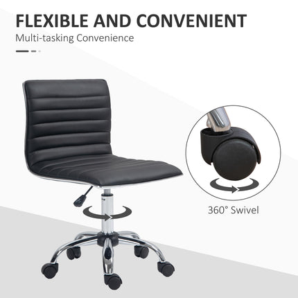 Adjustable Armless Mid-Back Swivel Office Chair with PU Leather and Chrome Base - Black