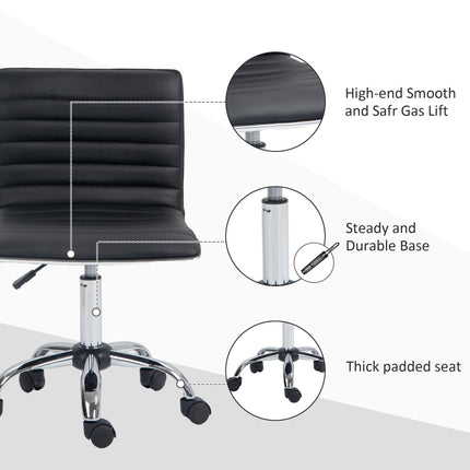 Adjustable Armless Mid-Back Swivel Office Chair with PU Leather and Chrome Base - Black