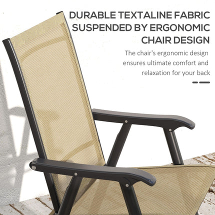 Set of 4 Foldable Metal Garden Chairs with Breathable Texteline Seats - Light Brown