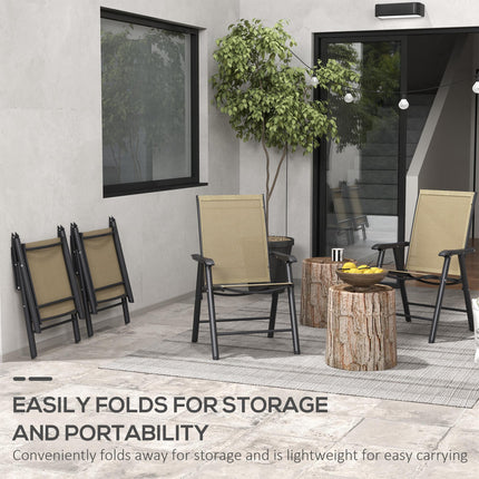 Set of 4 Foldable Metal Garden Chairs with Breathable Texteline Seats - Light Brown
