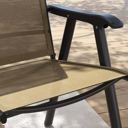 Set of 4 Foldable Metal Garden Chairs with Breathable Texteline Seats - Light Brown