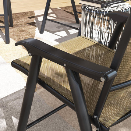 Set of 4 Foldable Metal Garden Chairs with Breathable Texteline Seats - Light Brown