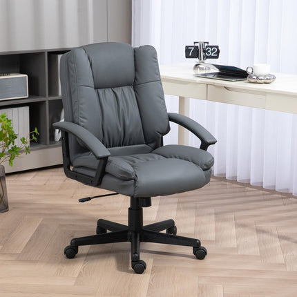 Mid Back Faux Leather Office Chair with Adjustable Height and Swivel Wheels - Dark Grey