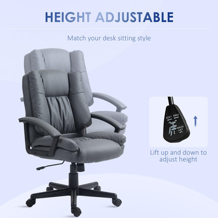 Mid Back Faux Leather Office Chair with Adjustable Height and Swivel Wheels - Dark Grey