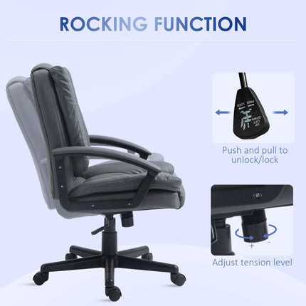 Mid Back Faux Leather Office Chair with Adjustable Height and Swivel Wheels - Dark Grey