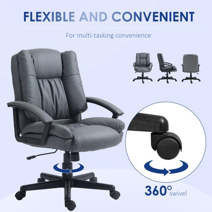 Mid Back Faux Leather Office Chair with Adjustable Height and Swivel Wheels - Dark Grey