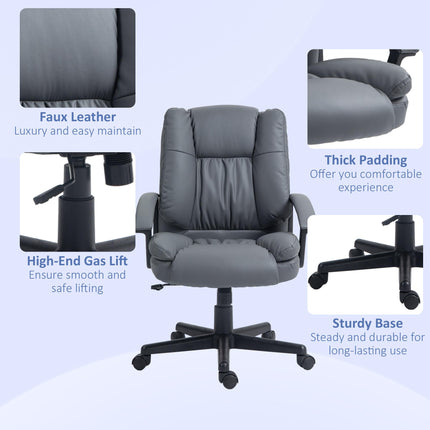Mid Back Faux Leather Office Chair with Adjustable Height and Swivel Wheels - Dark Grey