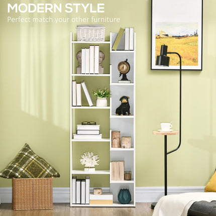 Modern 6-Tier Bookcase with 11 Open Shelves Freestanding Shelving Unit for Home Office and Study - White