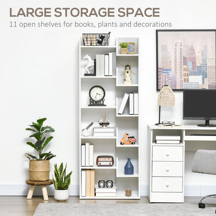Modern 6-Tier Bookcase with 11 Open Shelves Freestanding Shelving Unit for Home Office and Study - White