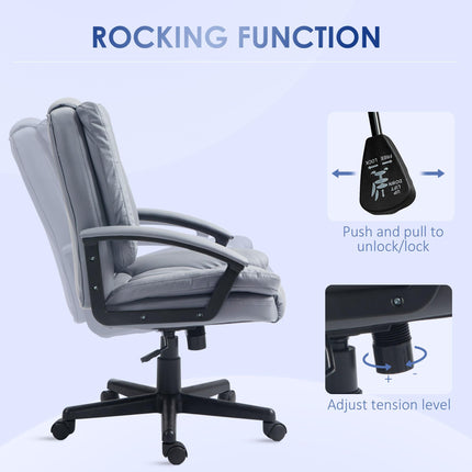 Mid Back Executive Office Chair with Adjustable Height and Swivel Wheels - Light Grey