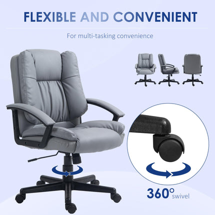 Mid Back Executive Office Chair with Adjustable Height and Swivel Wheels - Light Grey