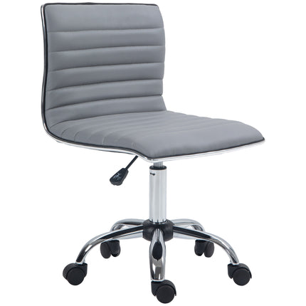 Adjustable Armless Mid-Back Swivel Office Chair with PU Leather and Chrome Base - Light Grey