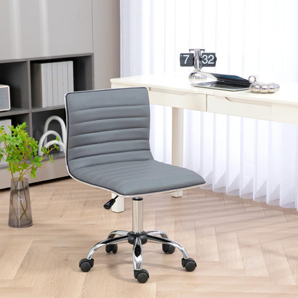 Adjustable Armless Mid-Back Swivel Office Chair with PU Leather and Chrome Base - Light Grey