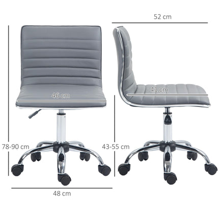 Adjustable Armless Mid-Back Swivel Office Chair with PU Leather and Chrome Base - Light Grey