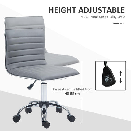 Adjustable Armless Mid-Back Swivel Office Chair with PU Leather and Chrome Base - Light Grey