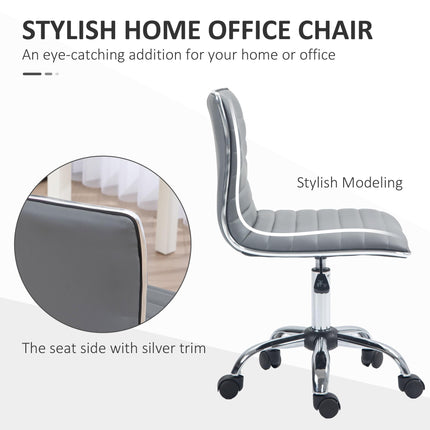 Adjustable Armless Mid-Back Swivel Office Chair with PU Leather and Chrome Base - Light Grey