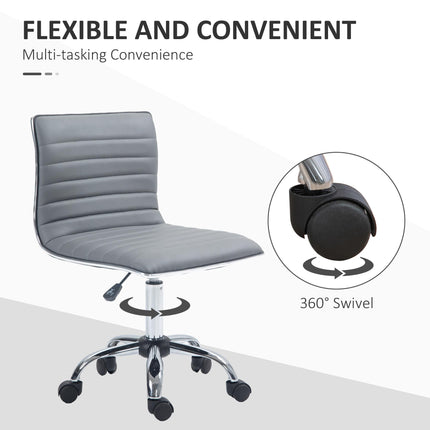 Adjustable Armless Mid-Back Swivel Office Chair with PU Leather and Chrome Base - Light Grey