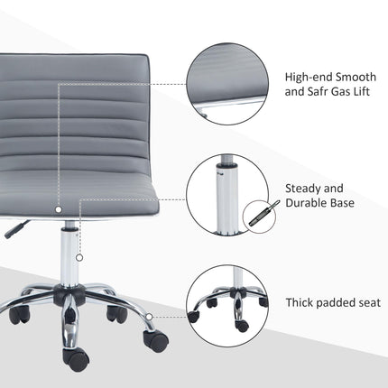 Adjustable Armless Mid-Back Swivel Office Chair with PU Leather and Chrome Base - Light Grey