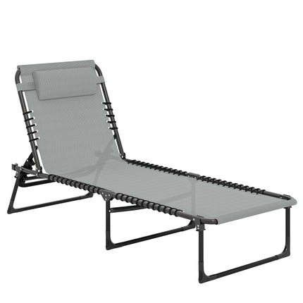 Folding Sun Lounger with 4-Position Adjustable Backrest for Beach, Garden & Camping - Light Grey