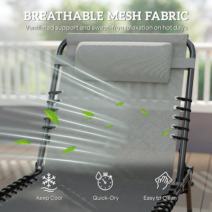 Folding Sun Lounger with 4-Position Adjustable Backrest for Beach, Garden & Camping - Light Grey