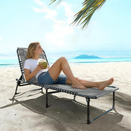 Folding Sun Lounger with 4-Position Adjustable Backrest for Beach, Garden & Camping - Light Grey
