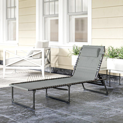 Folding Sun Lounger with 4-Position Adjustable Backrest for Beach, Garden & Camping - Light Grey