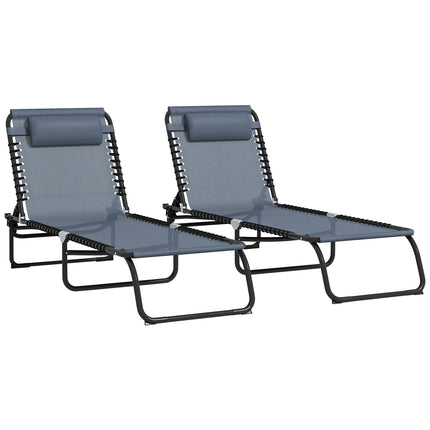 Set of 2 Folding Sun Loungers with 4-Position Adjustable Backs - Grey