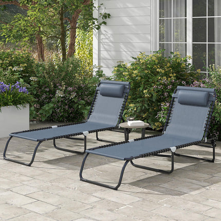 Set of 2 Folding Sun Loungers with 4-Position Adjustable Backs - Grey