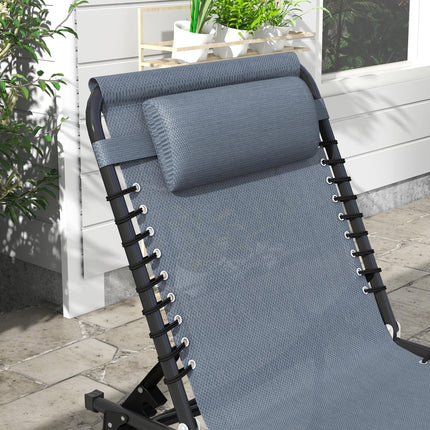 Set of 2 Folding Sun Loungers with 4-Position Adjustable Backs - Grey